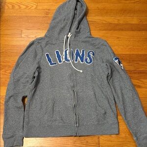 Gray Zip-Up Hoodie with Blue Lions Logo